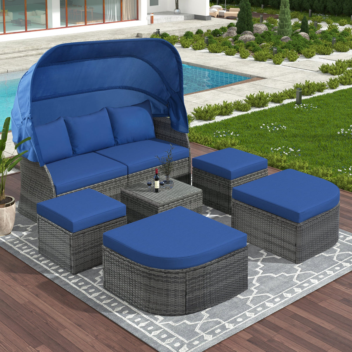 Comfortable outdoor seating for relaxing by the pool