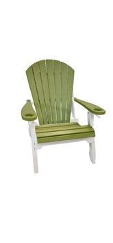 Vibrant pink and teal Adirondack chair with built-in cup holders, offering a bold and stylish touch to any outdoor space.