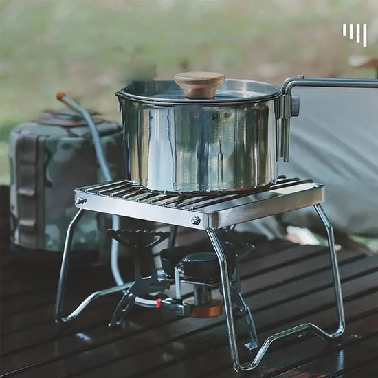 Portable Folding Stainless Steel Stove Holder – Compact & Durable for Camping & Outdoor Cooking
