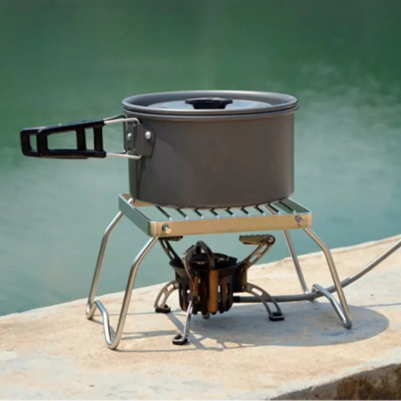 Portable Folding Stainless Steel Stove Holder – Compact & Durable for Camping & Outdoor Cooking