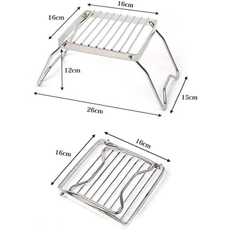 Portable Folding Stainless Steel Stove Holder – Compact & Durable for Camping & Outdoor Cooking