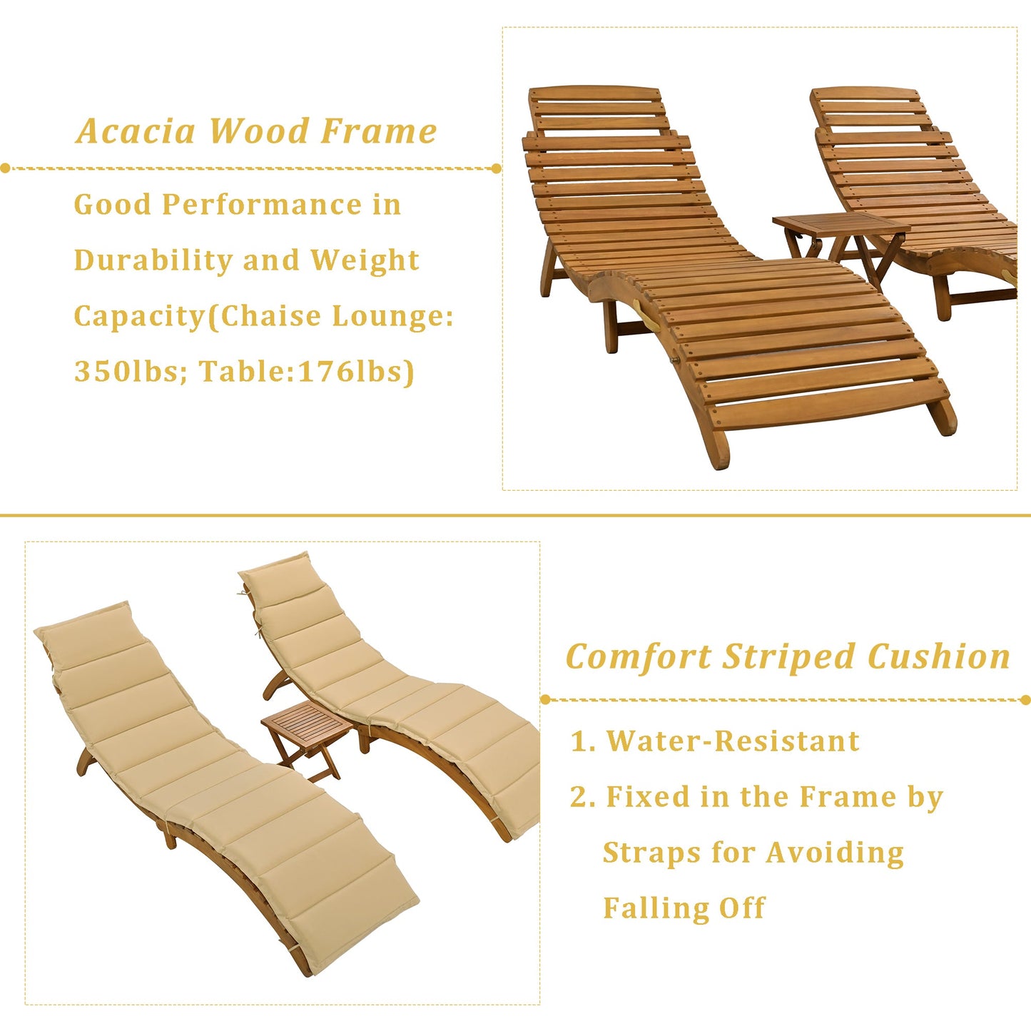 Outdoor Foldable Acacia Wood Chaise Lounge Set – Relax in Style