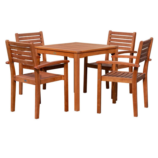 Leadville Eucalyptus Outdoor Square Dining Set With 4 Stacking Armchairs